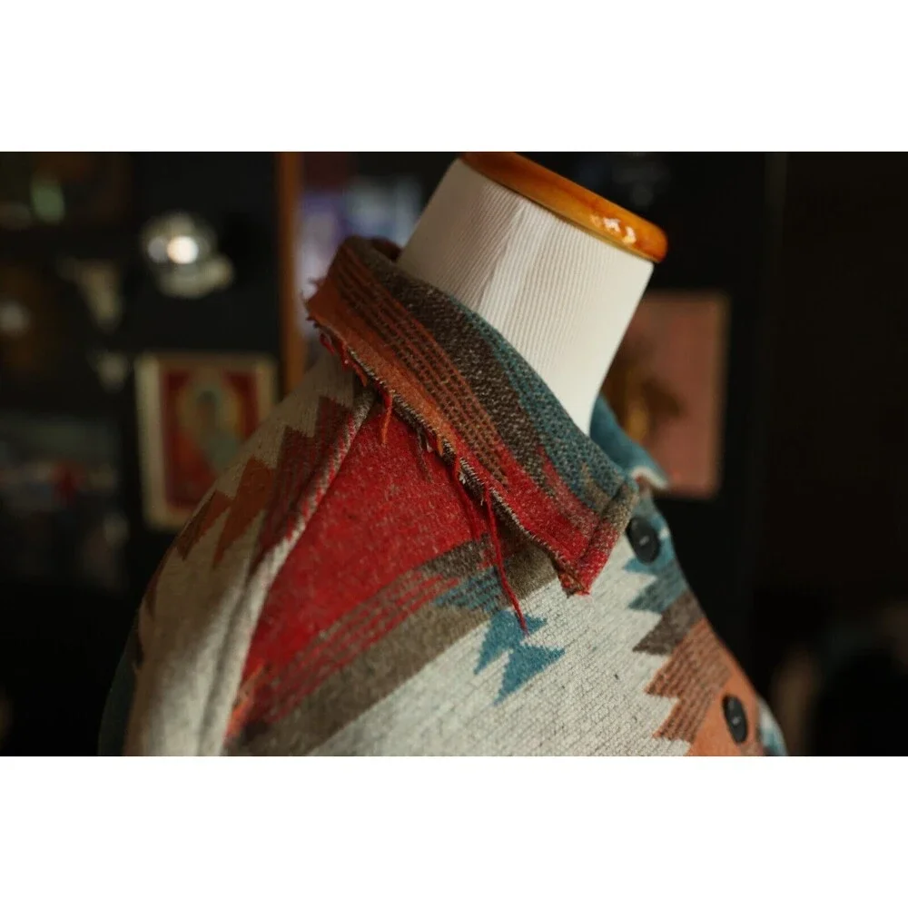 Boho Aztec Tribal Southwestern Print Shacket Yellowstone Shirt Jacket Coat L - Picture 6 of 12